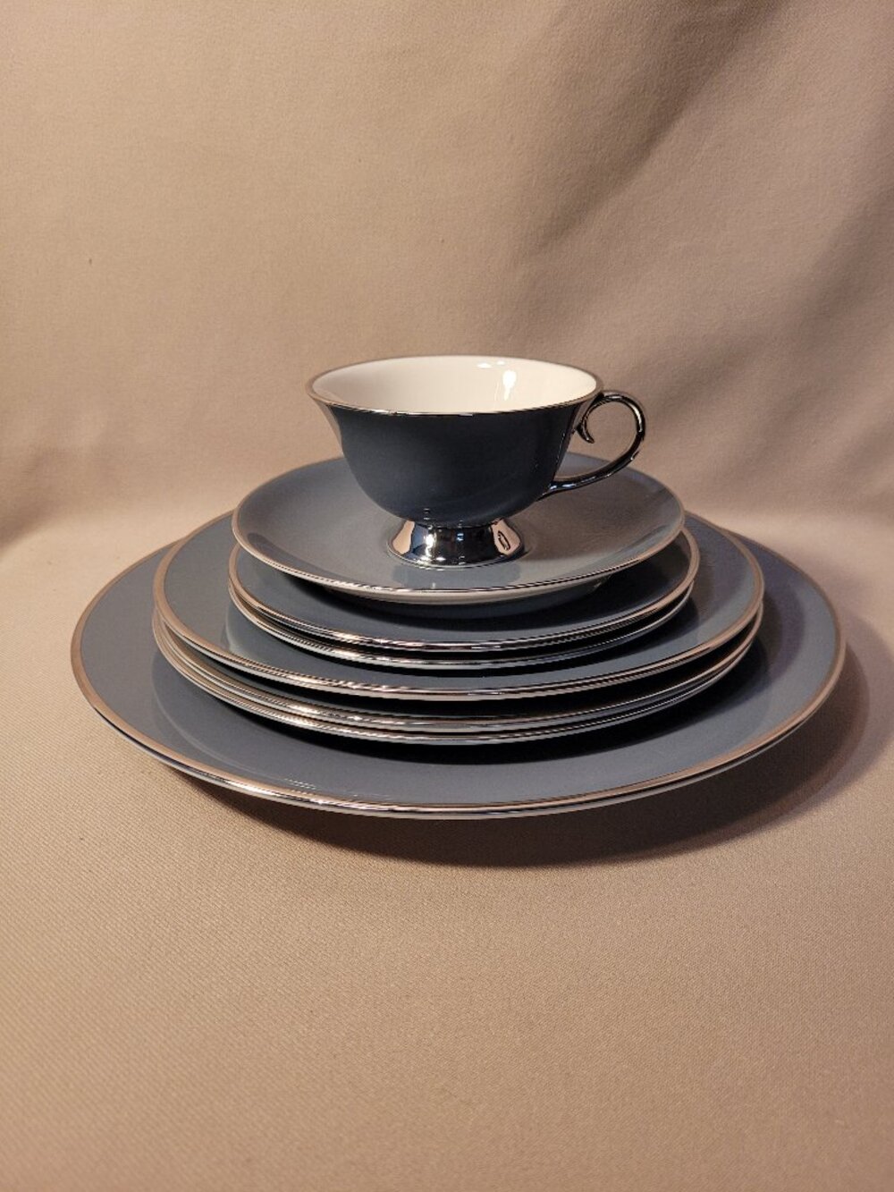Gorham Platinum & Teal Place Setting + Extras (8 Pieces Total) Great Condition!